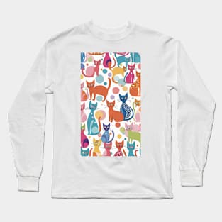 Chromatic Cat Carnival: A Vibrant Feline Pattern Fiesta Long Sleeve T-Shirt